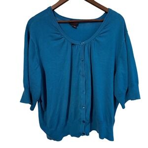 Vintage Torrid Women 4X Teal Blue Button Front Knit Cardigan Thrashed Academia